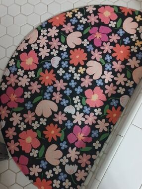 Floral Shower Mat - Black with Multi-Color Flowers